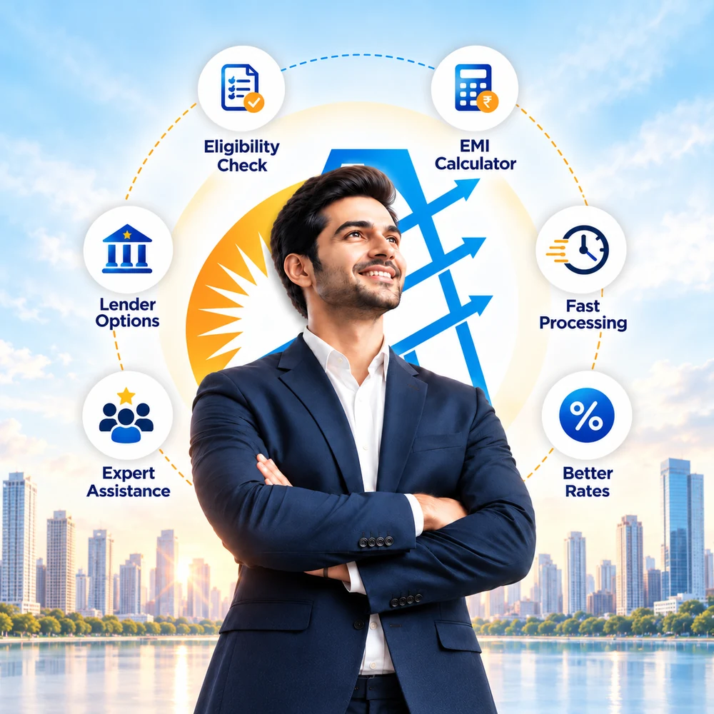 A professional surrounded by financial planning and support options